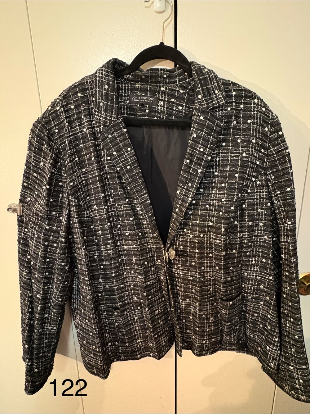 Jones New York Black and White Tweed Single-Button Blazer